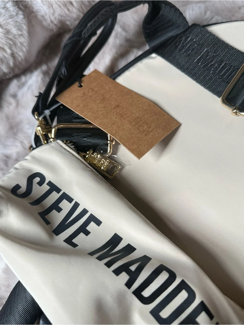 Steve Madden Tan Nylon Backpack School Beige Streetwear Utility Everyday Bag NWT